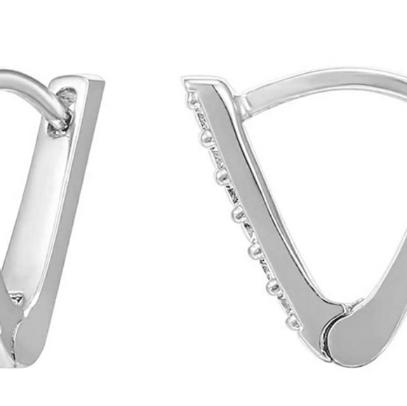 14K White Gold Plated Huggie Earrings - Picture 3 of 7